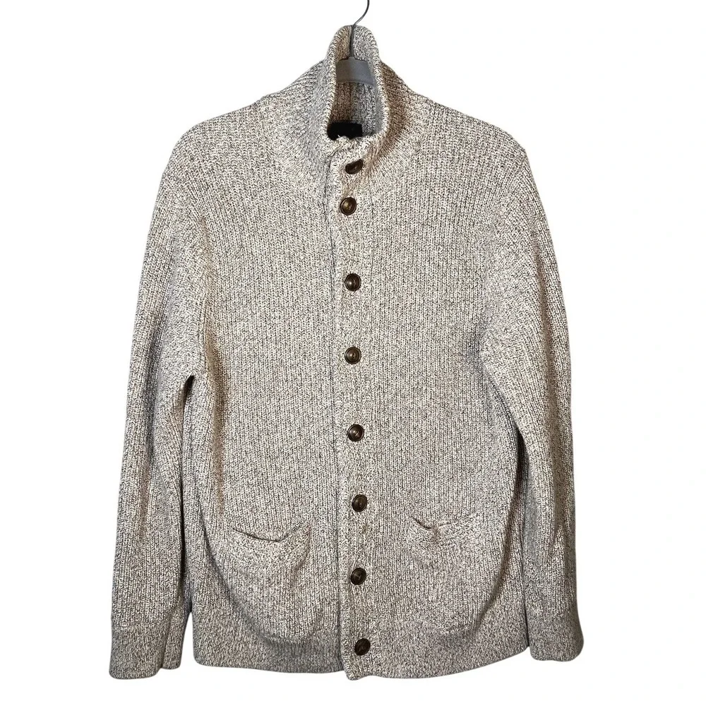 J.Crew Cotton Cardigan Mens L Oatmeal Marled Knit Button Front‎